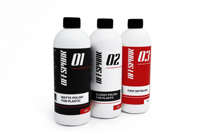 Набор автокосметики Offspark (Матовый полироль, Глянцевый полироль, Очиститель для быстрого ухода), 3 шт, по 500 мл